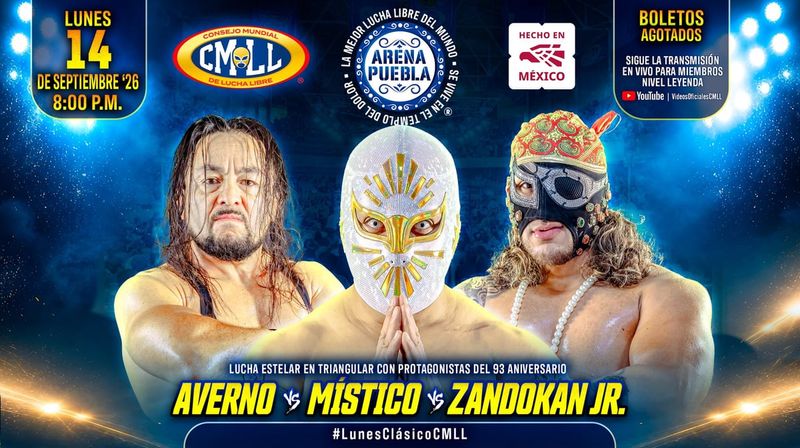 نتائج عرض CMLL Lunes Clásico (15 سبتمبر 2026): صدام ثلاثي يجمع أفرنو وميستيكو وزاندوكان جونيور.. وظهور مميز لنجوم تي إم دي كيه
