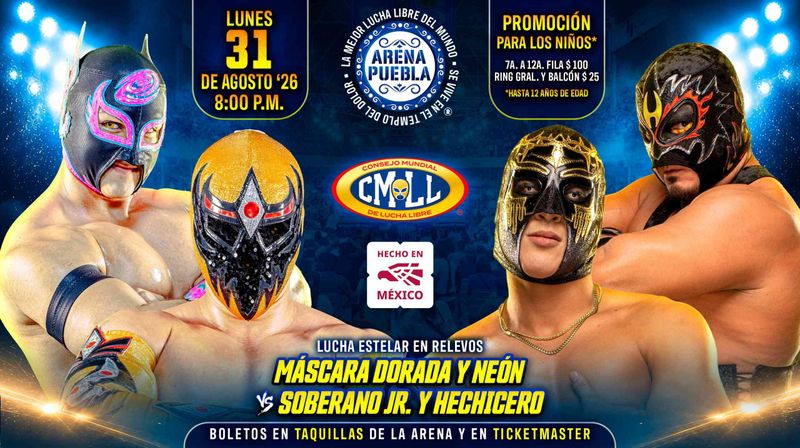 نتائج عرض CMLL Lunes Clásico (31 أغسطس 2026): سوبيرانو جونيور وهيتشيسيرو يسقطان Sky Team في بويبلا